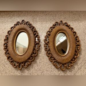 Vintage Homco Oval Brown Wall Mirrors Set of two